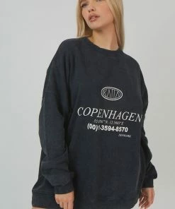 Public Desire UK KAIIA CLOTHING Oversized Longline Copenhagen Sweat Acid Wash