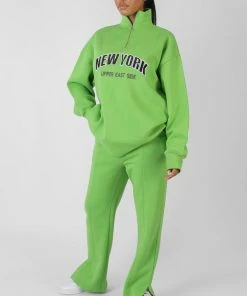 Public Desire UK New York Half Zip Oversized Sweatshirt Green KAIIA CLOTHING