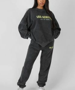 Public Desire UK Los Angeles Acid Wash Oversized Sweatshirt Grey KAIIA CLOTHING