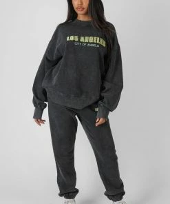 Public Desire UK Los Angeles Acid Wash Oversized Sweatshirt Grey KAIIA CLOTHING