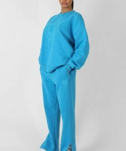 Public Desire UK KAIIA CLOTHING Kaiia Oversized Tonal Embroidered Sweatshirt Blue