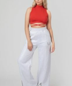 Public Desire UK High Neck Strappy Waist Crop Top Red KAIIA CLOTHING
