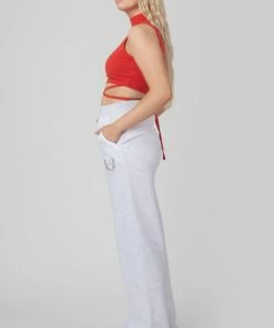 Public Desire UK High Neck Strappy Waist Crop Top Red KAIIA CLOTHING