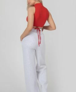 Public Desire UK High Neck Strappy Waist Crop Top Red KAIIA CLOTHING