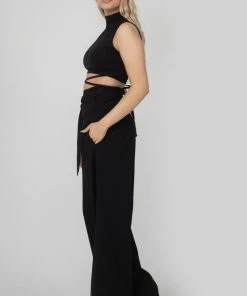 Public Desire UK High Neck Strappy Waist Crop Top Black