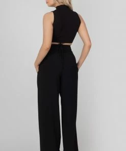 Public Desire UK High Neck Strappy Waist Crop Top Black