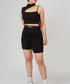 Public Desire UK High Neck Cut Out Strappy Bralet Black