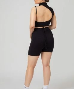 Public Desire UK High Neck Cut Out Strappy Bralet Black