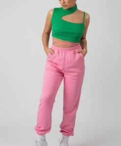 Public Desire UK High Neck Cut Out Strappy Bralet Green