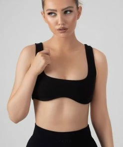 Public Desire UK Underbust Detail Crop Top Black KAIIA CLOTHING