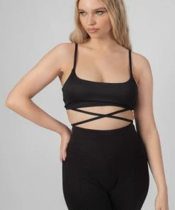 Public Desire UK Strappy Tie Cropped Bralet Black