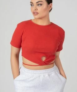 Public Desire UK Keyhole Wrap Crop Top Red