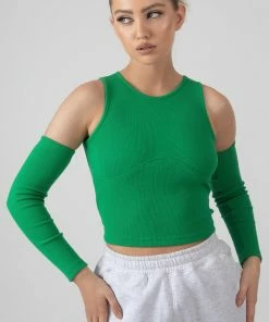 Public Desire UK KAIIA CLOTHING Arm Warmer Underbust Top Green