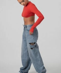 Public Desire UK KAIIA CLOTHING Long Sleeve Underbust Top Red