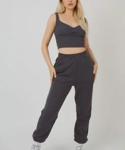 Public Desire UK Underbust Longline Top Dark Grey