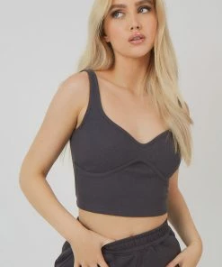 Public Desire UK Underbust Longline Top Dark Grey