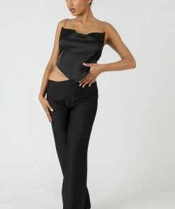 Public Desire UK Chain Strap Handkerchief Top Black