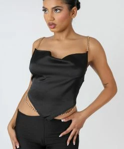 Public Desire UK Chain Strap Handkerchief Top Black