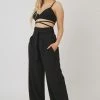 Public Desire UK Tie Waist Wide Leg Trousers Black