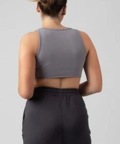 Public Desire UK Raw Hem Scoop Neck Crop Top Grey