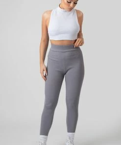 Public Desire UK High Neck Racer Low Side Rib Crop Top Oatmeal Marl KAIIA CLOTHING