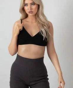 Public Desire UK Triangle Ribbed Bralet Black KAIIA CLOTHING