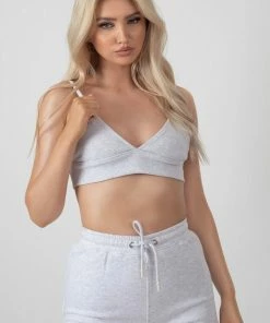 Public Desire UK KAIIA CLOTHING Triangle Ribbed Bralet Oatmeal Marl