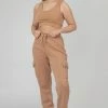 Public Desire UK Elasticated Waist Sweat Scoop Neck Crop Top Camel