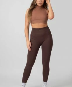 Public Desire UK KAIIA CLOTHING High Neck Racer Low Side Rib Crop Top Cinnamon