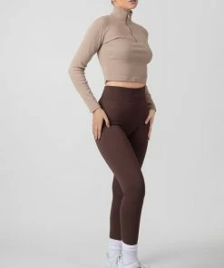 Public Desire UK High Neck Half Zip Top Light Taupe KAIIA CLOTHING