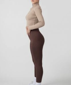 Public Desire UK High Neck Half Zip Top Light Taupe KAIIA CLOTHING