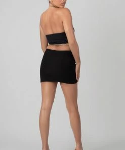 Public Desire UK Loop Ruching Chain Strap Bra Top Black