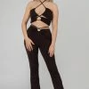 Public Desire UK Slinky Loop Ruching Crop Top Chocolate KAIIA CLOTHING