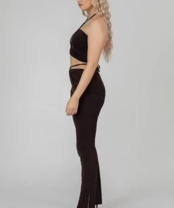 Public Desire UK Slinky Loop Ruching Crop Top Chocolate KAIIA CLOTHING