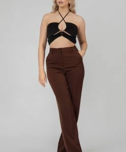 Public Desire UK Slinky Loop Ruching Crop Top Black KAIIA CLOTHING