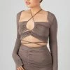 Public Desire UK Loop Ruching Slinky Long Sleeved Top Mink Grey KAIIA CLOTHING