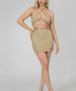 Public Desire UK KAIIA CLOTHING Loop Ruching Chain Strap Bra Top Sage 13 Public Desire UK KAIIA CLOTHING Loop Ruching Chain Strap Bra Top Sage