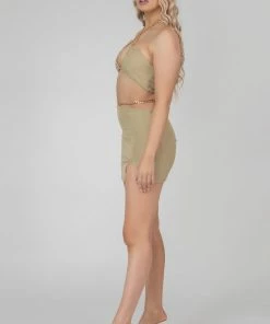 Public Desire UK KAIIA CLOTHING Loop Ruching Chain Strap Bra Top Sage 14 Public Desire UK KAIIA CLOTHING Loop Ruching Chain Strap Bra Top Sage