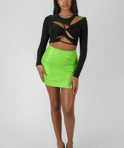 Public Desire UK Ruched Long Sleeve Cutaway Top Black KAIIA CLOTHING