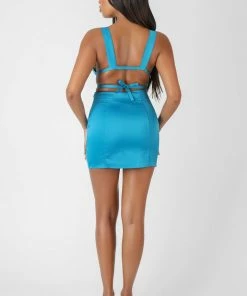 Public Desire UK Satin Strappy Triangle Bralet Blue KAIIA CLOTHING