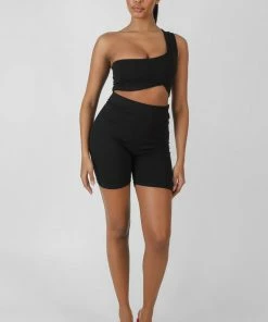 Public Desire UK KAIIA CLOTHING Asymmetric Bralet Black