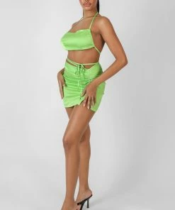 Public Desire UK Satin Ruched Side Bralet Green