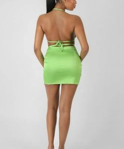 Public Desire UK Satin Ruched Side Bralet Green