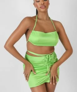Public Desire UK Satin Ruched Side Bralet Green