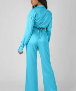 Public Desire UK KAIIA CLOTHING Wrap Cropped Shirt Blue