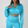 Public Desire UK KAIIA CLOTHING Wrap Cropped Shirt Blue