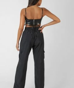 Public Desire UK Pu Square Neck Wrap Bralet Black