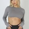 Public Desire UK Long Sleeve Underbust Top Dark Grey