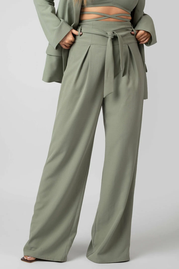 Public Desire UK Premium Tie Waist Wide Leg Trousers Sage 2 Public Desire UK Premium Tie Waist Wide Leg Trousers Sage