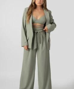 Public Desire UK Premium Tie Waist Wide Leg Trousers Sage